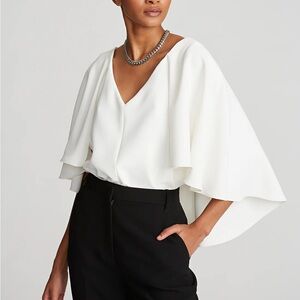 $375 NWT Halston “Marah” Top in Fluid Crepe in Chalk Sz Small